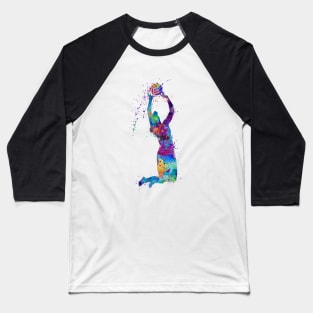 Volleyball Girl Player Setter Blue Purple Watercolor Art Sports Gifts Baseball T-Shirt